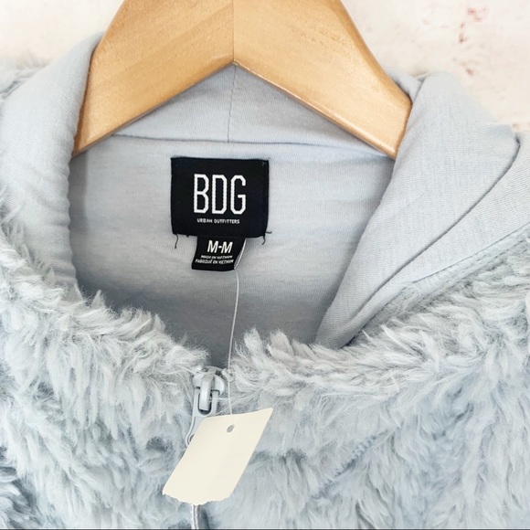 BDG Hooded Cropped Teddy Jacket Size Medium - Picture 4 of 9